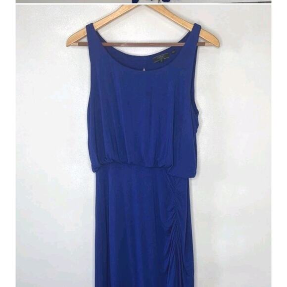 Guess Y2K Blousen Dress Large Maxi High Slit Stretch Jersey Sundress Ruched - Picture 8 of 13